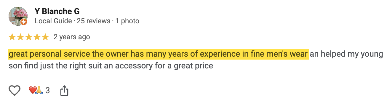 5-star Google review screenshot from Y. Blanche G.